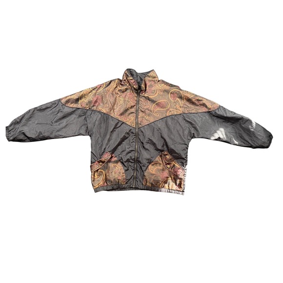VTG 90s Lavon Black Paisley Track Jacket Windbreaker Zip Up Retro 80s Casual Gym